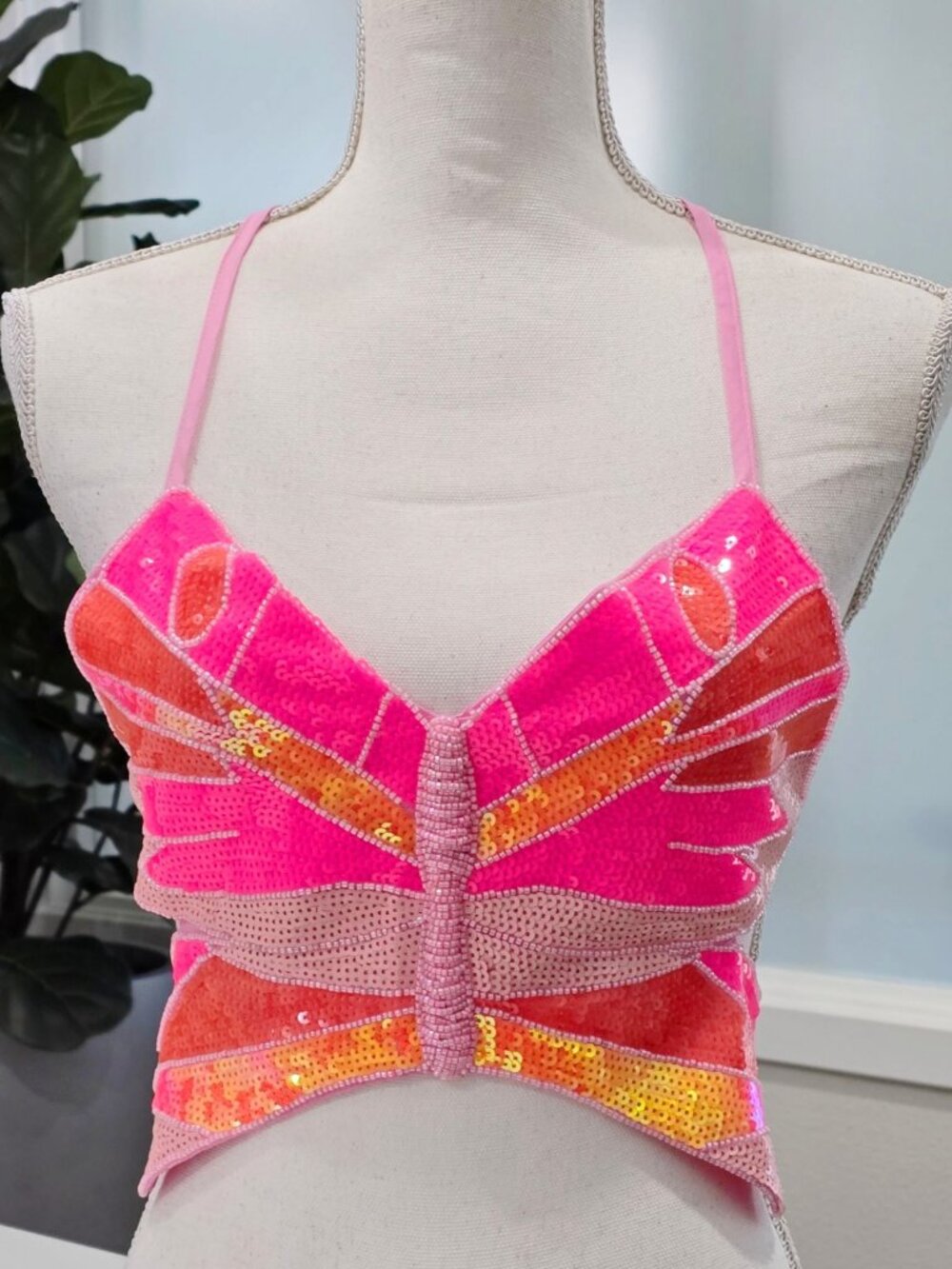 Club Exx ✦ Pixlie Playa Dreamin Butterfly Sequin Halter Top ✦ Pink Multi M/L NWT - Picture 6 of 12